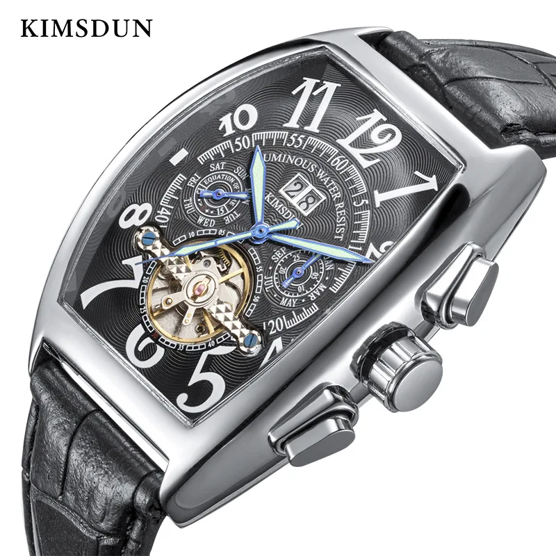 KIMSDUN роскошные Брендовые мужские квадратные механические часы FM модные