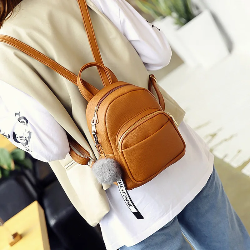 Модный мини рюкзак для девочек подростков однотонный из мягкой кожи
