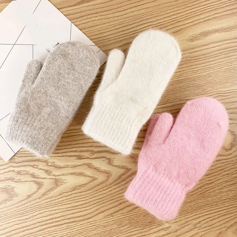 

Winter Thicken Gloves Knitted Soft Keep Warm Women Gloves Double Layer Plush Short Fur Mittens Full Finger Outdoor Wrist Gloves