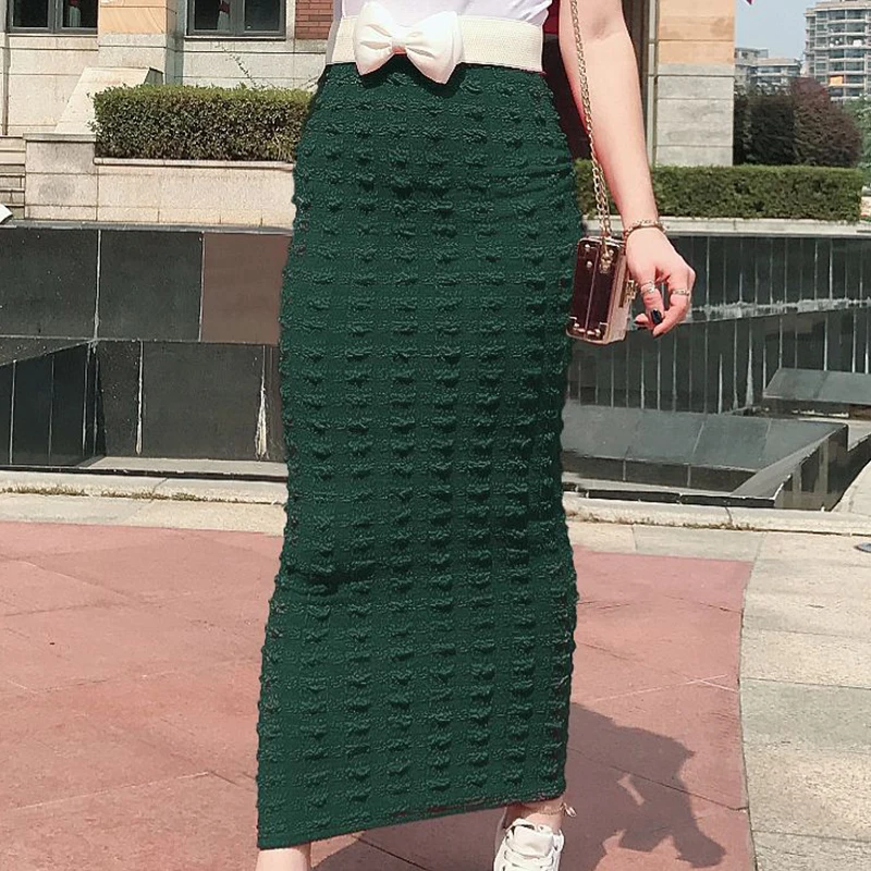 Green Skirt Siskakia, макси юбка, модная, бесшовная, супер эластичная, Вязанная, облегающая, юбка-карандаш, длиной до щиколотки, Осень-зима, мусульманская одежда, новинка - Цвет: Green Skirt