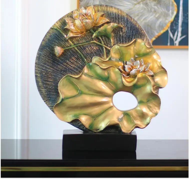 

European Resin Lotus Leaf Ornaments Home Livingroom Table Furnishing Decoration Hotel Porch Desktop Figurines Accessories Crafts
