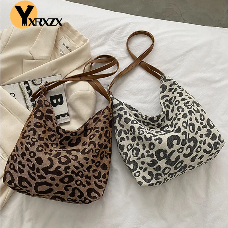 

New Leopard Pattern Women Bag Fashion Vintage Tote Bag Out Travel Canvas Shoulder Bag Luxury Design Femme Elegant Handbags