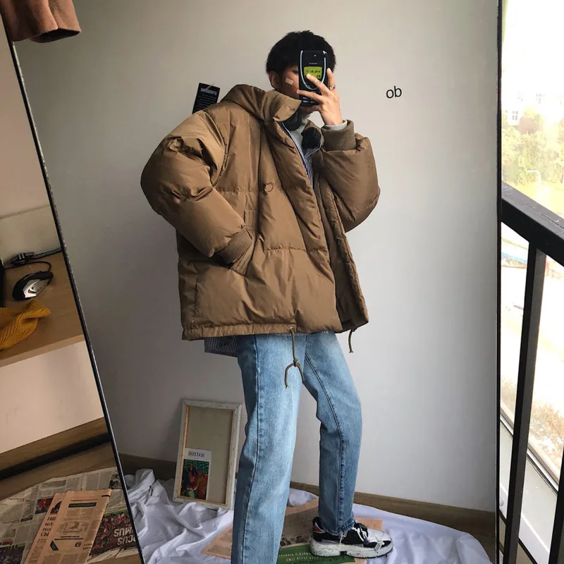 Winter Jacket Men's Parka Warm Fashion Casual Korean Style Hooded Short Coat Men Streetwear Wild Loose Thick Jacket Mens Clothes