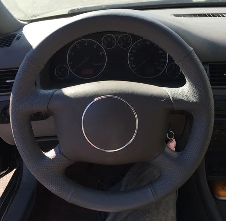 Черная кожаная ручная прошивка крышка рулевого колеса автомобиля для Audi A6 2000 - 2004