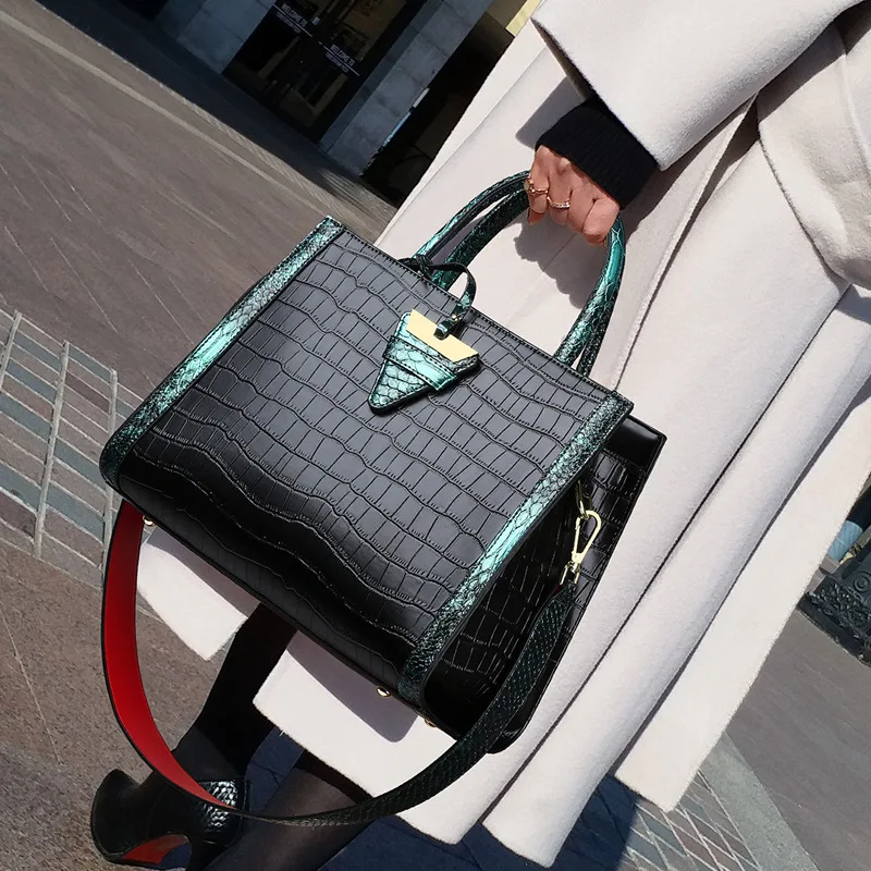 

100% Genuine Leather Handbags New Portable Large-capacity Fashion Snake Print Single Shoulder Wide Shoulder Ladies Bag Gg
