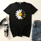 Женские Модные топы, Повседневная футболка большого размера с принтом маргаритки, бабочки, цветочным принтом, разноцветная футболка с круглым вырезом, футболка оверсайз