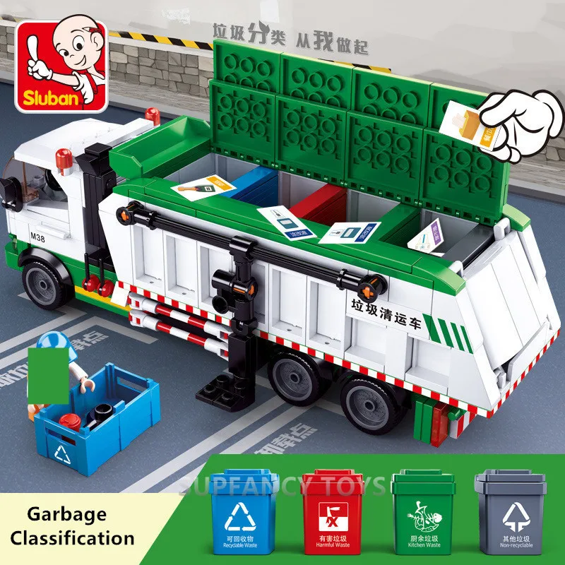 

432Pcs City Garbage Classification Truck Car Model Bricks 100 Cards Building Block Sets Brinquedos Educational Toys for Children