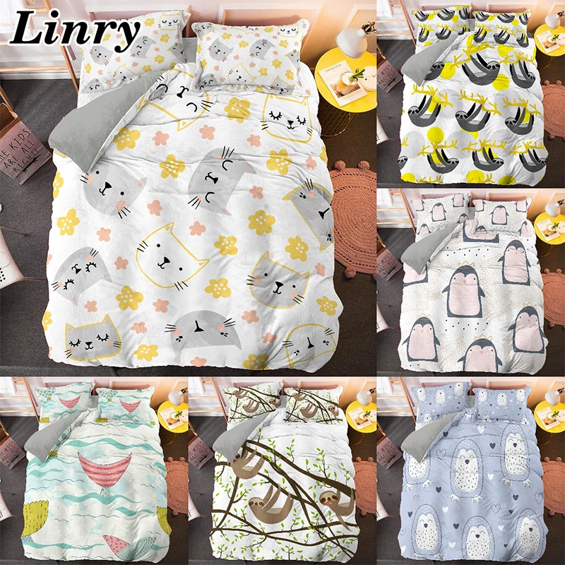 

2/3PCS Home Textile Cute Animal Pattern Duvet Cover Pillowcase Bed linen Kids Boy Girl Comforter Bedding Set Twin King Queen