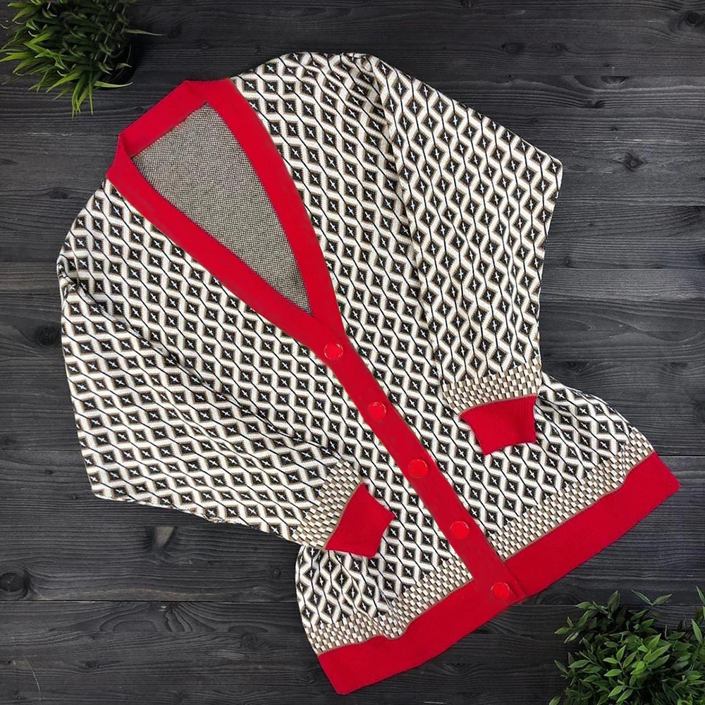 Женский однобортный Кардиган с принтом повседневный винтажный трикотажный