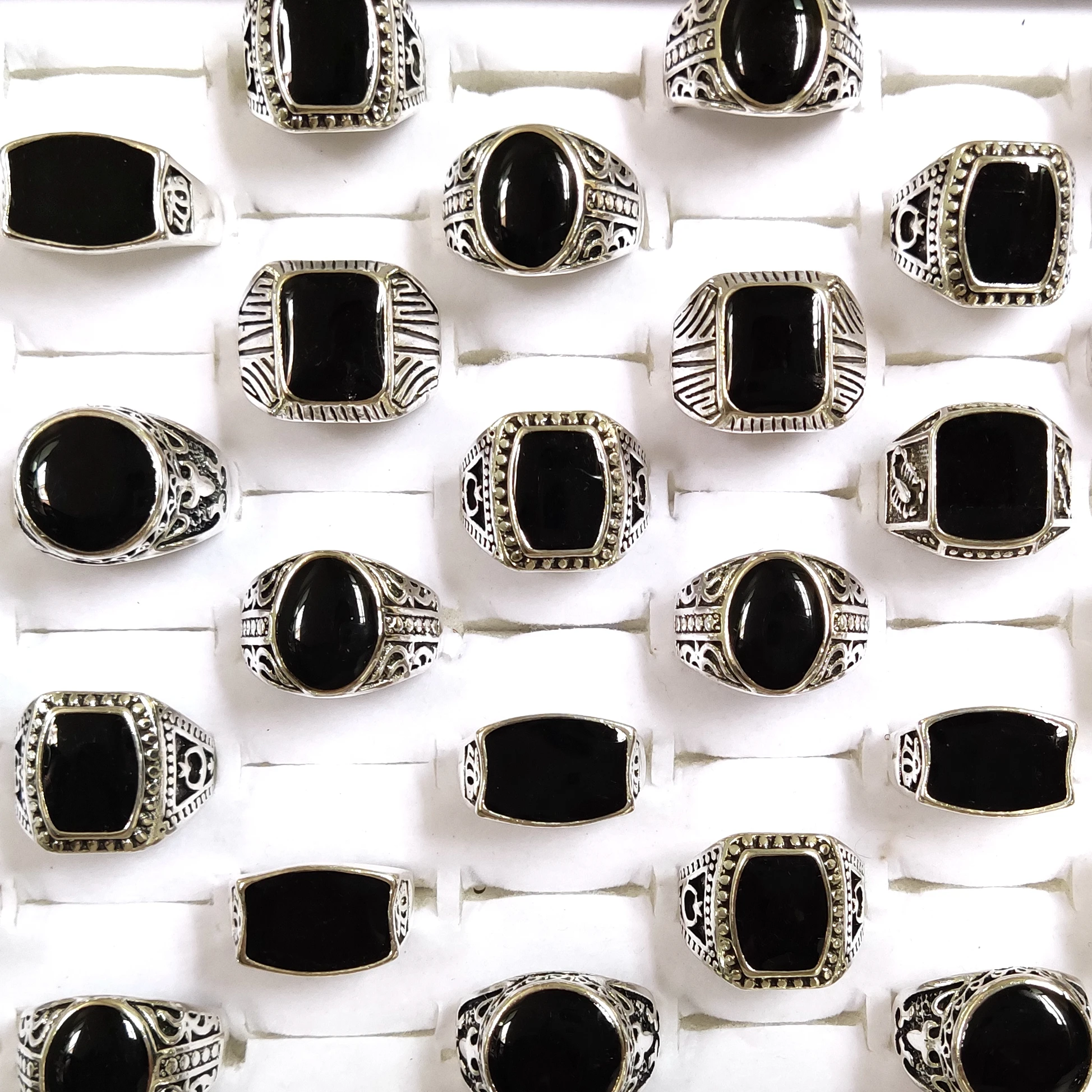 Оптом 10/30 шт. смешанные Черные эмалевые кольца для мужчин и женщин Винтажное