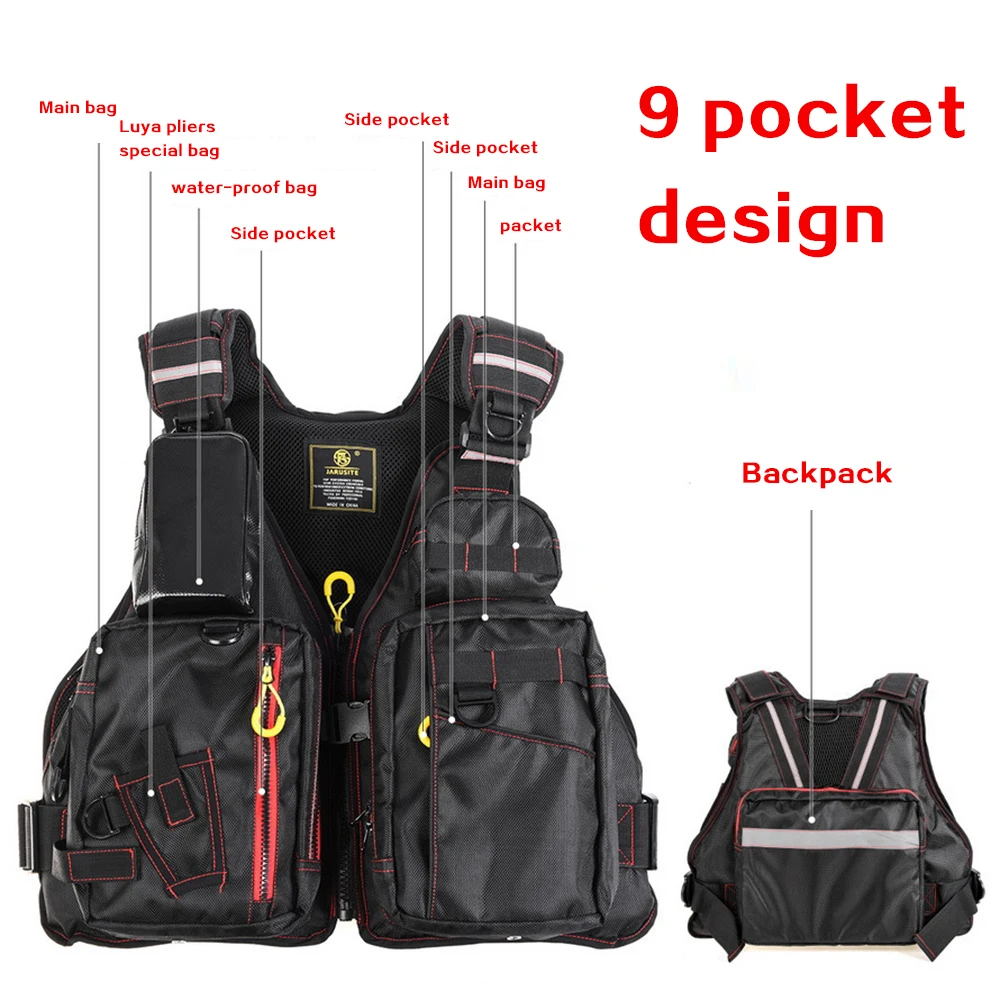 

Adult Life Jacket Unisex Waterproof Fishing photography Reflective Outdoor Sport Life Vest Multi Pockets Buoyancy Safety Jacket