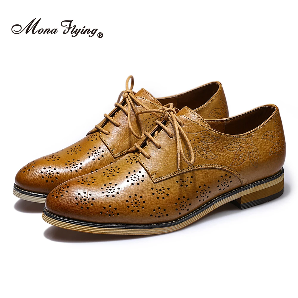 Mona Flying Women's Genuine Leather Oxfords Brogue Comfort H