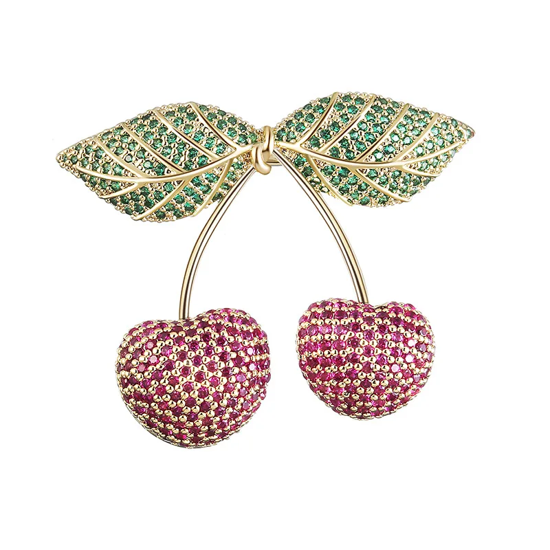 2019 Роскошные циркониевые красные броши в виде вишенок для женщин аксессуары