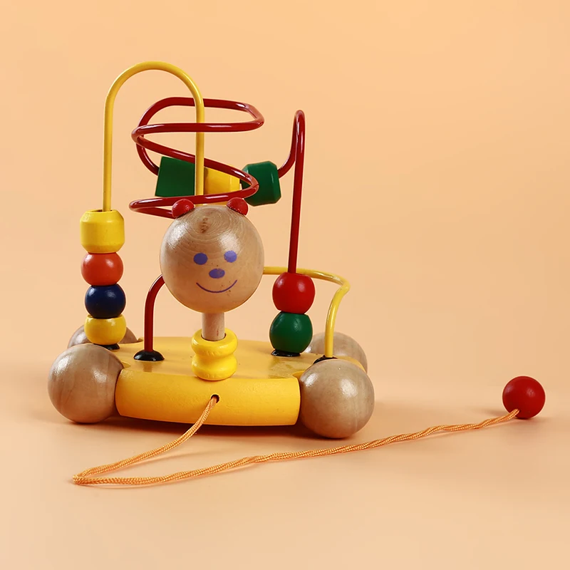 

Деревянные игрушки Монтессори для мальчиков и девочек, деревянные круги, бусины, проволока, лабиринт, американские горки, Развивающие дерев...