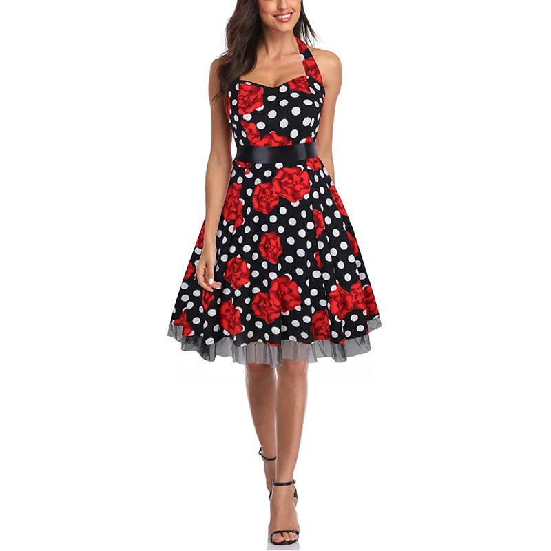 OTEN 4XL женское платье с принтом в виде черепа пэтчворк с цветочным кружевом в горошек Ретро Винтаж в стиле кантри летнее платье,1950s Большой размер строп женское платье платье пляжное