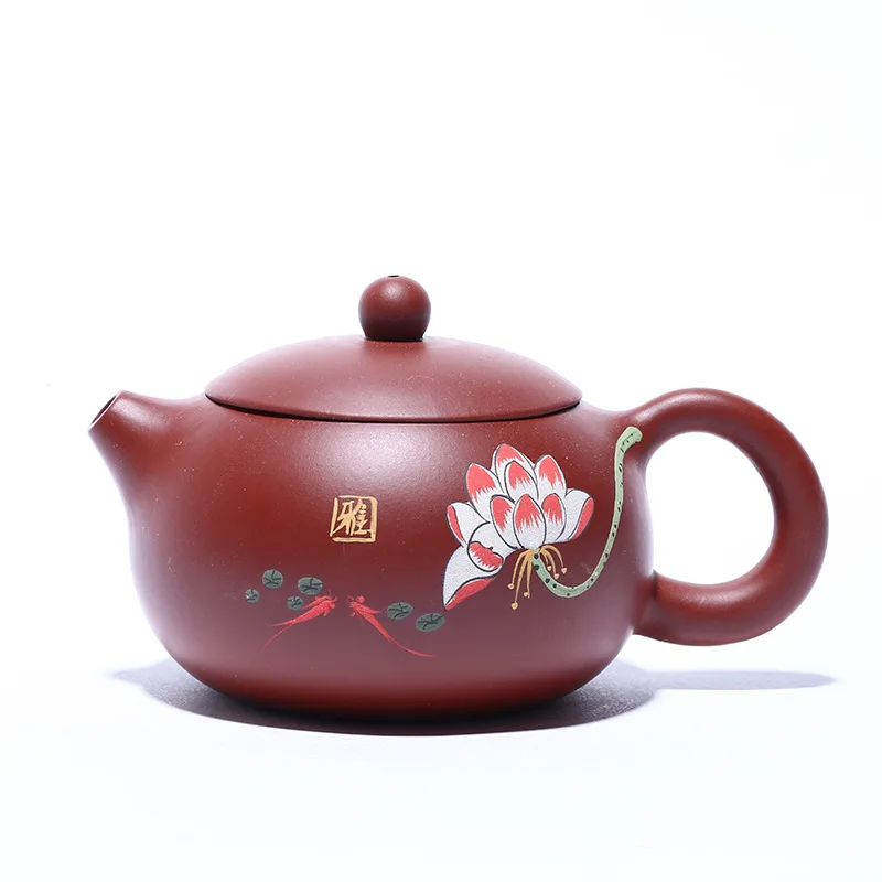 

Yixing Purple Clay Tea Pot 280ml Zisha Teapot Dahongpao Mud Entirely Handmade Lettering Lotus XiShi Traditional Chinese Tea Set