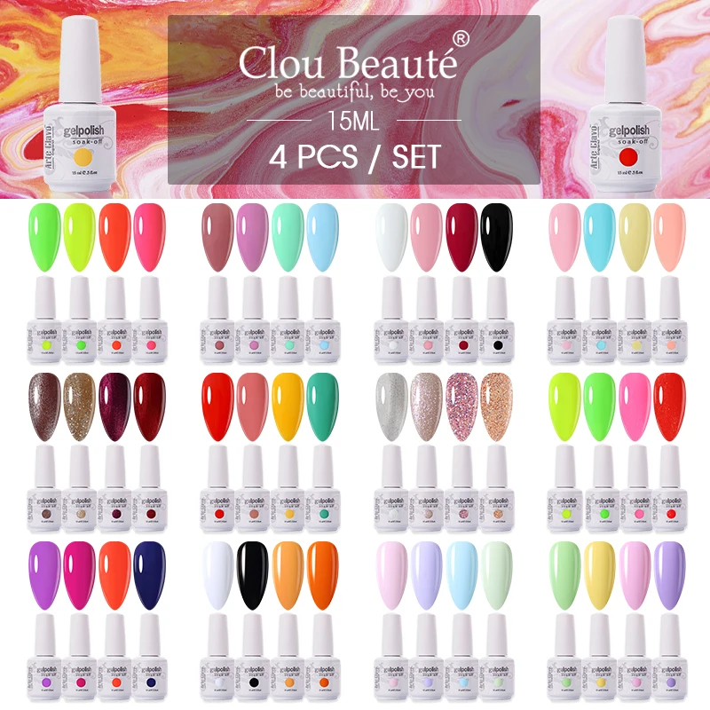 Clou Beaute 4 шт. УФ гель для ногтей набор ярко желтый зеленый серия Гель лак неоновый