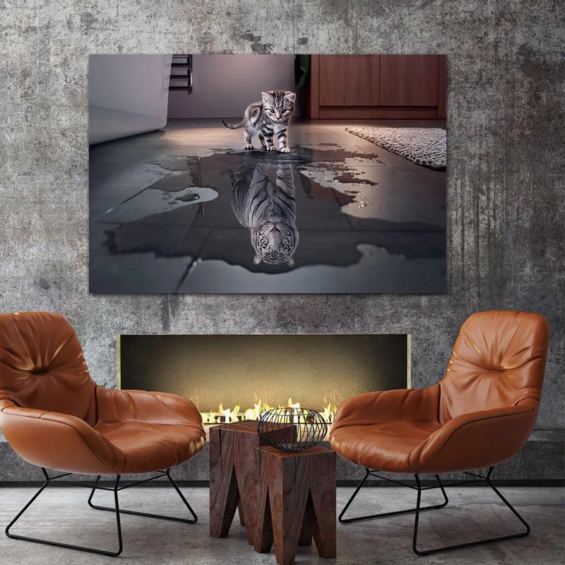 Современная креативная Настенная картина Conisi печать тигра и кошки на холсте