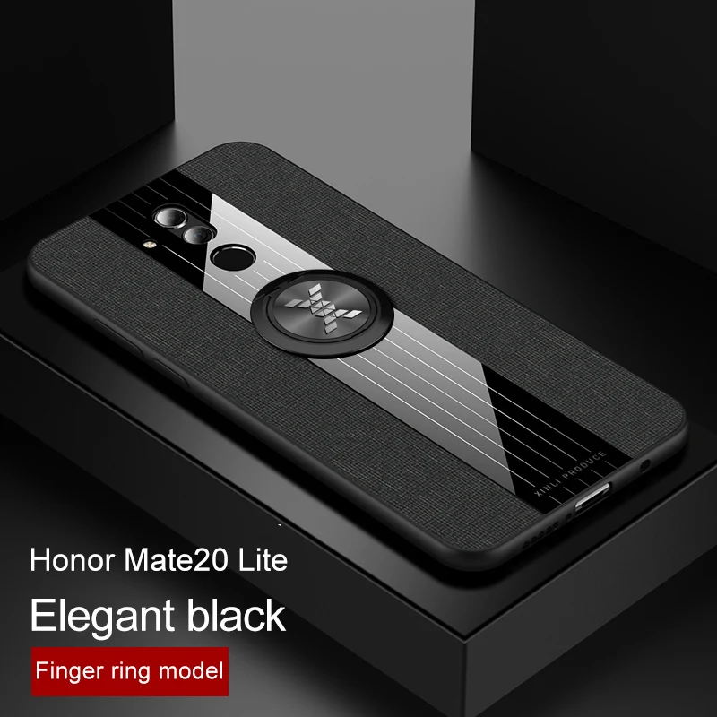Black With Ring Для huawei mate 20 Lite чехол матовая ткань глянцевый чехол для huawei mate 20 Pro mate 10 Lite противоударный чехол для телефона с кольцом держатель - Цвет: Black With Ring