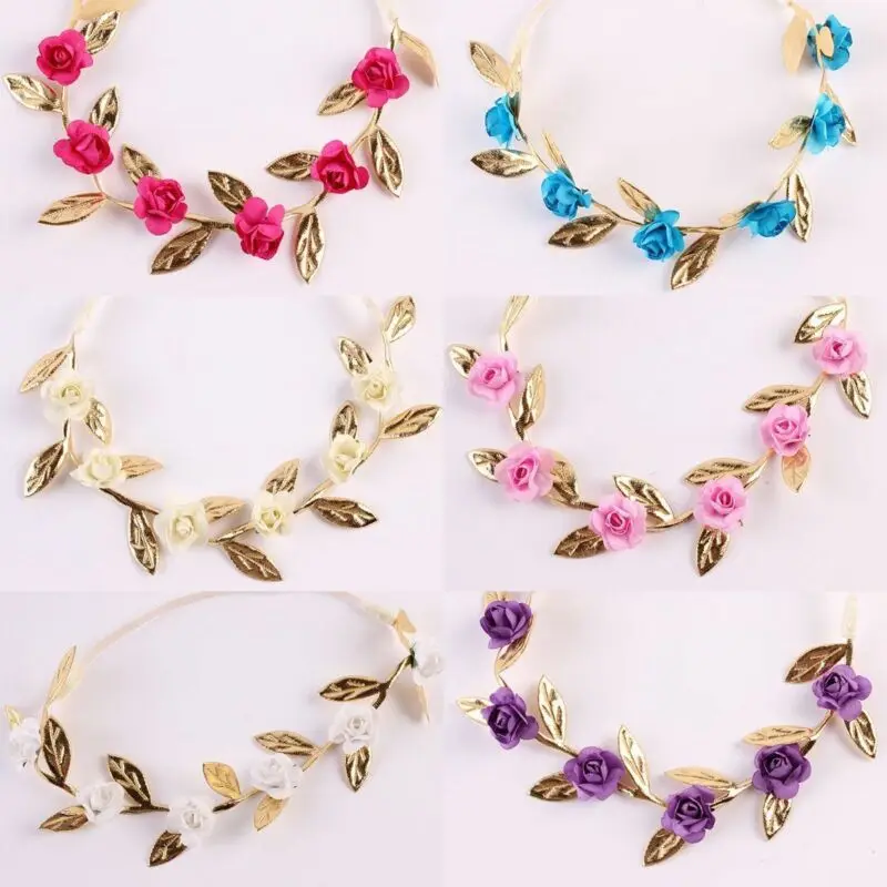 Princess Toddler Newborn Kids Baby Girls Rose Flower Gold Leaf Headband Hair Band | Детская одежда и обувь