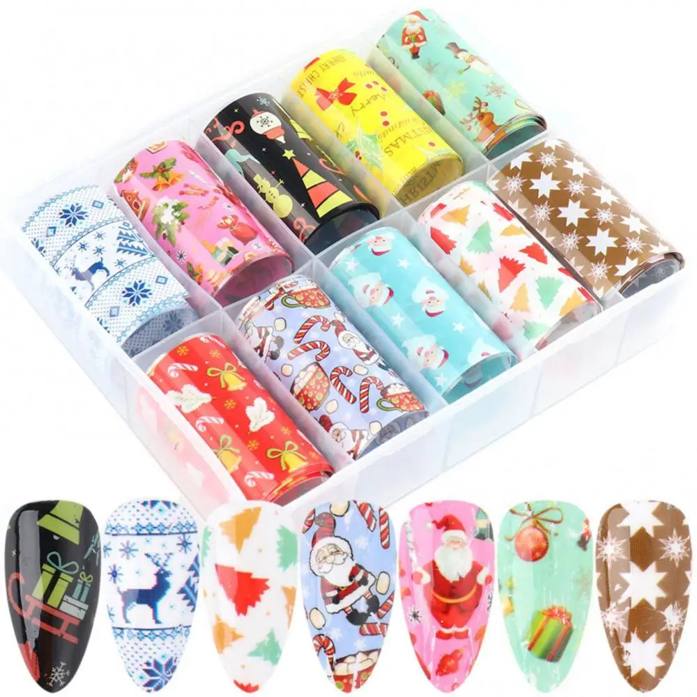 

10 шт. рождественские наклейки для ногтей Снежинка Санта Лось переводная фольга слайдеры клейкие наклейки для дизайна ногтей Аксессуары для...