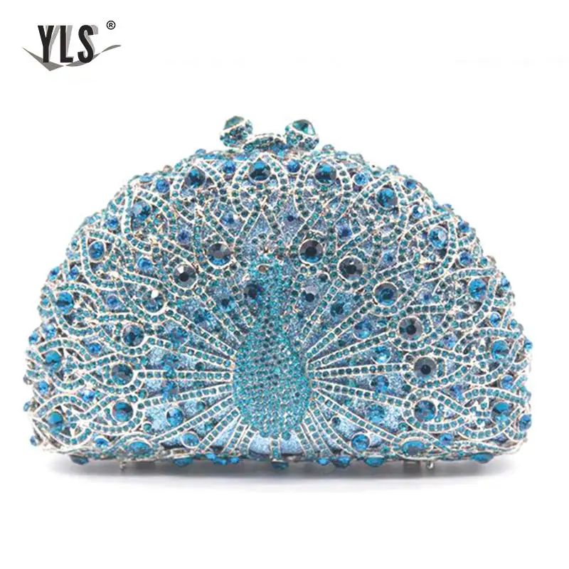 light blue Стразы, павлин, клатч, вечерняя сумочка, деликатно, ручная работа, клатч, сумочка, кристалл, минодьер, вечерняя сумочка, много YLS-A21 - Цвет: light blue