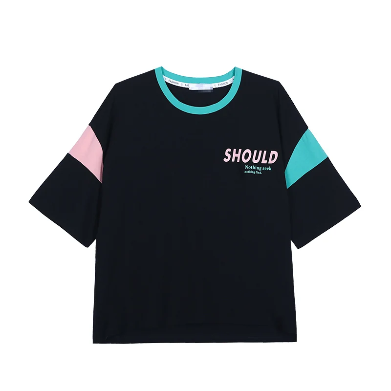 

Short sleeve T-shirt short female 2021 new summer wear loose half shirt leisure brim little coat