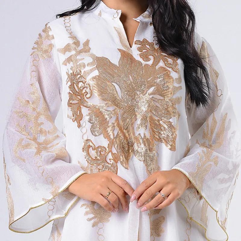 african robe Sequins Embroidered Abaya Dress For Women Moroccan Kaftan Turkey Arabic Jalabiya White Islamic Ethnic Robe 2021 Eid New formal dresses south africa
