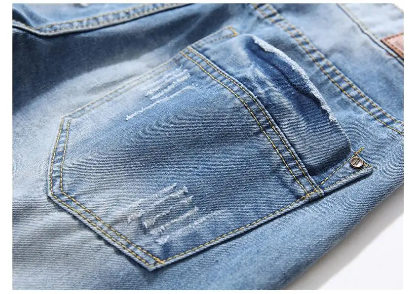 Original design jeans men's trousers new European American style summer light blue ripped straight straight non-stretch pants