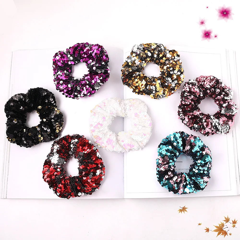 

New Fashion Fish Scale Sequins Scrunchie Women Big Wide Elastic Hair Bands for Girls Trendy Scrunchie Hair Accessories