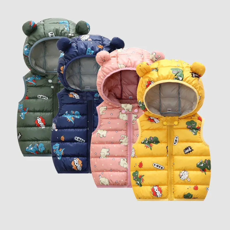 

Children Warm Hooded Jackets Down Vest Baby Fall Boy Girls Cotton Waistcoat Kids Cartoon Outerwear Coats Children Winter Clothes