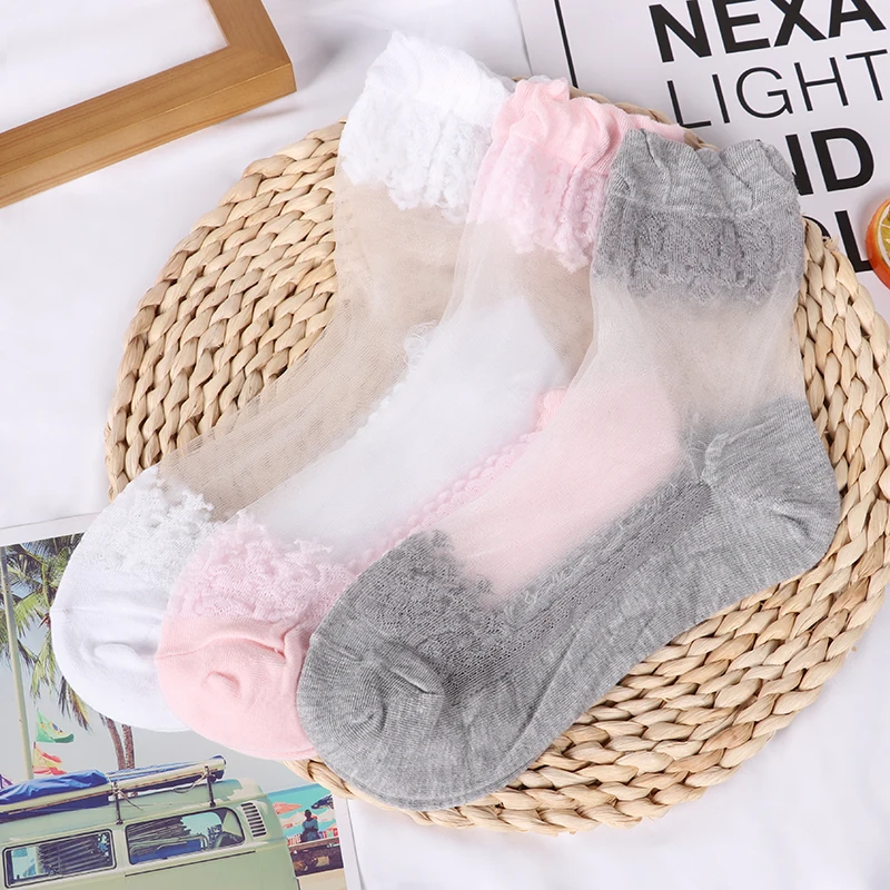 3 pairs 3/5 пар, горячая Распродажа, крутые дышащие летние стильные сексуальные черные кожаные носки, однотонные кружевные нейлоновые носки для женщин и девочек - Цвет: 3 pairs
