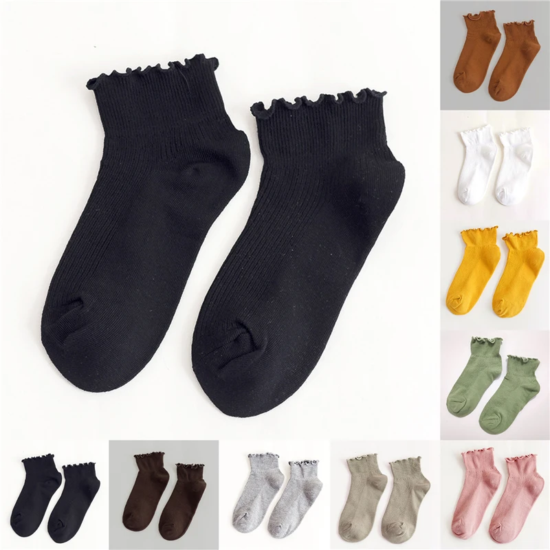 

Fashion Lace Ruffles Soft Cotton Women Socks Top Quality Solid Color Cute Socks Sweet Princess Girl Cozy Lovely Frilled Socks