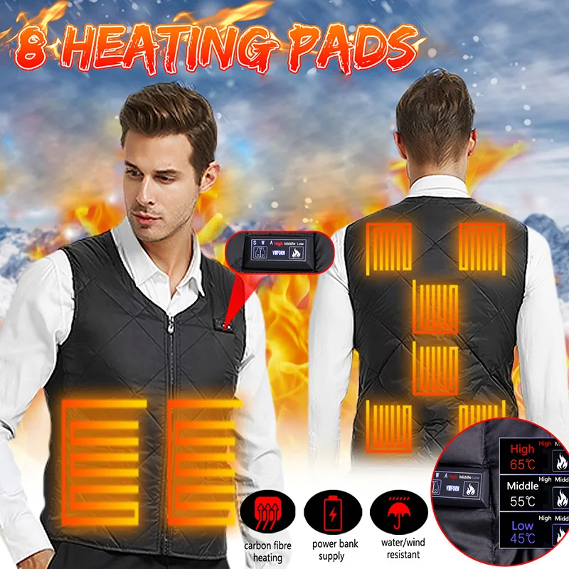 Мужской и женский жилет с подогревом USB электрическим зимнее теплое пальто для