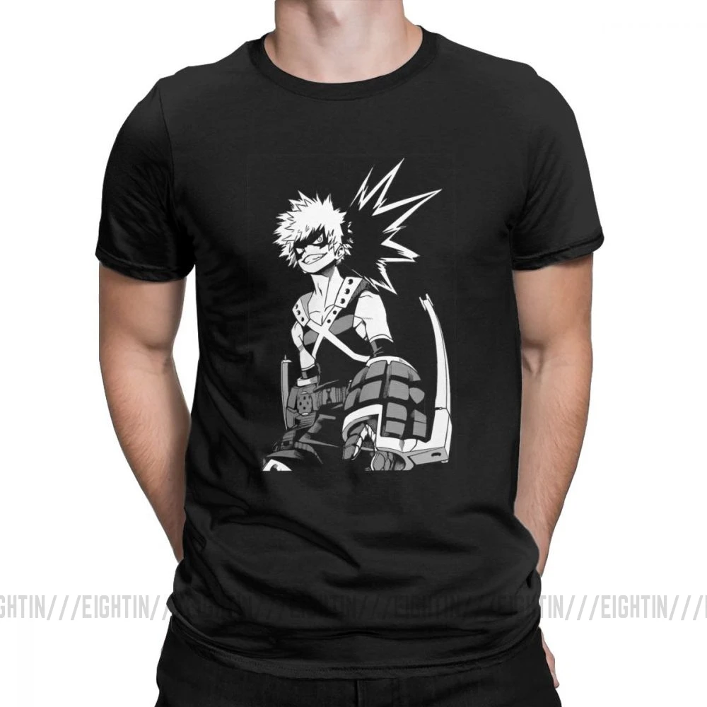 Мужская футболка с надписью «Katsuki Bakugo», футболка с надписью «My Hero Academy», новинка, топы с короткими рукавами и круглым вырезом, хлопковые футболки размера плюс - Цвет: Черный