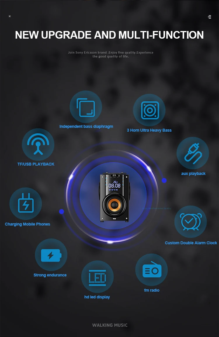 SOAIY беспроводной Bluetooth динамик, портативные колонки стерео сабвуфер большой мощности тяжелый басовый плеер Поддержка светодиодный дисплей часы с радиоприемником TF