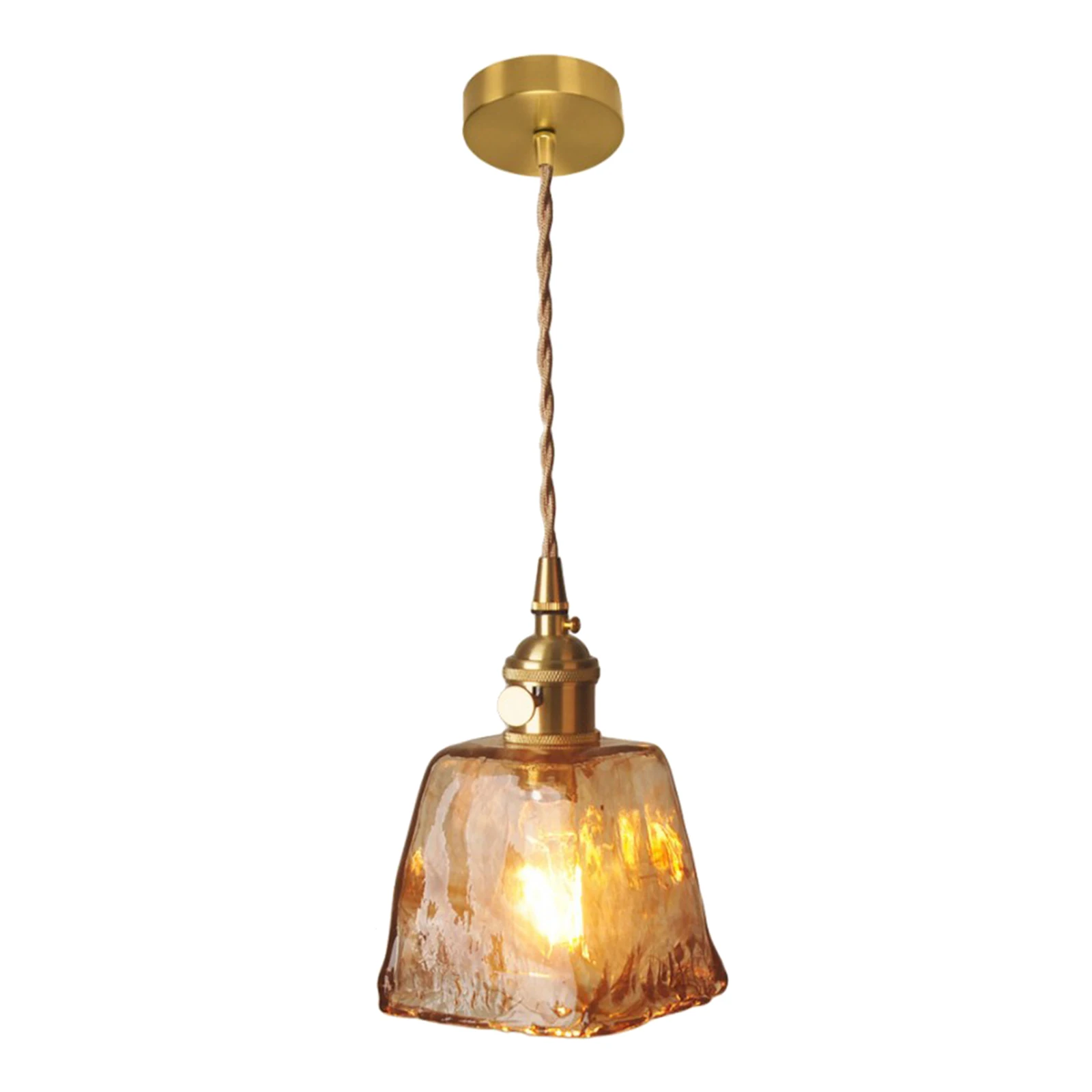 

Antique Style Brass Glass Ceiling Pendant Lamp Textile Cord Lighting Fixture