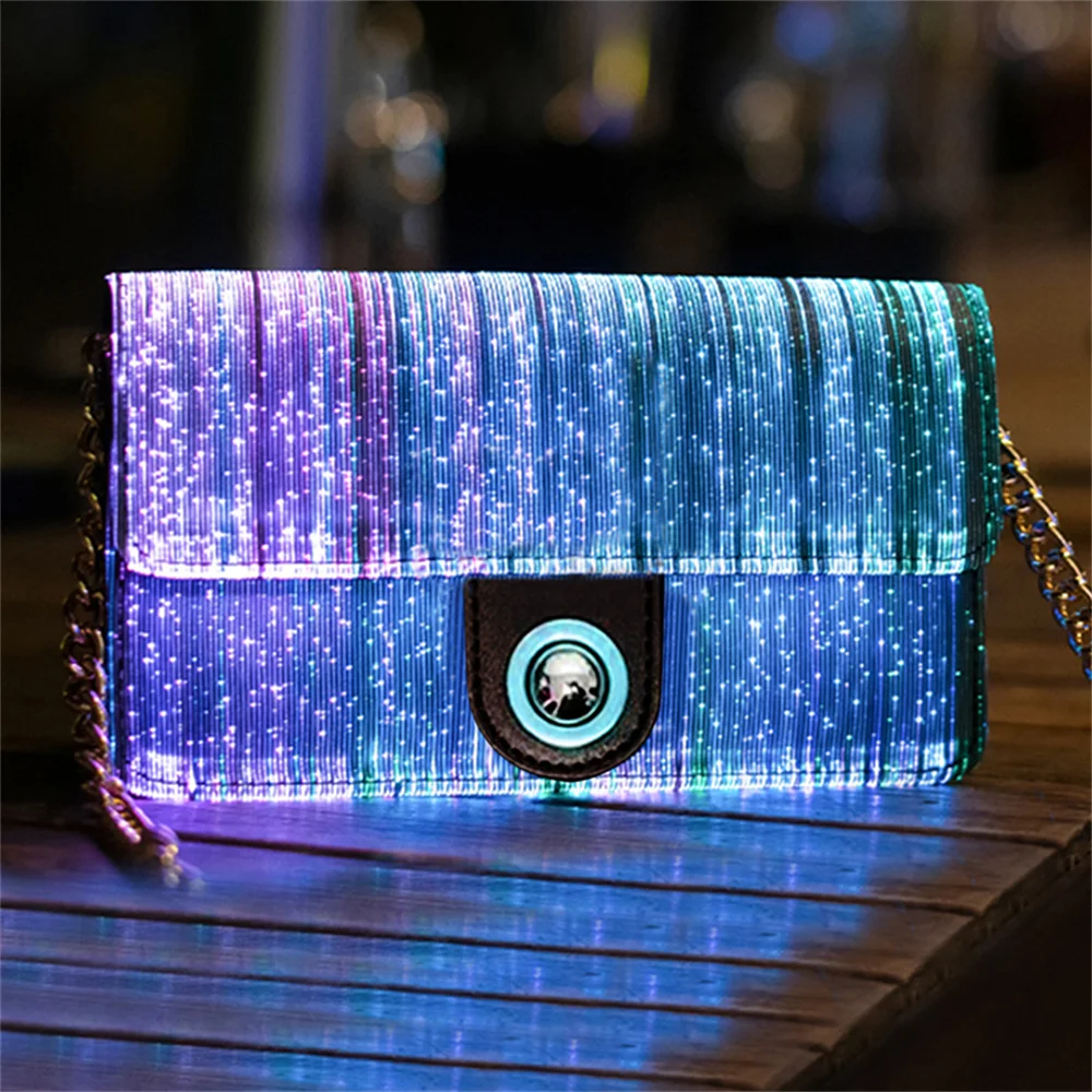 LUMISONATA 2022 Square Casual Bag Women Girls Light Up Bag Luminous Cross Body Shoulder Handbags PU Leather Chain Handbag