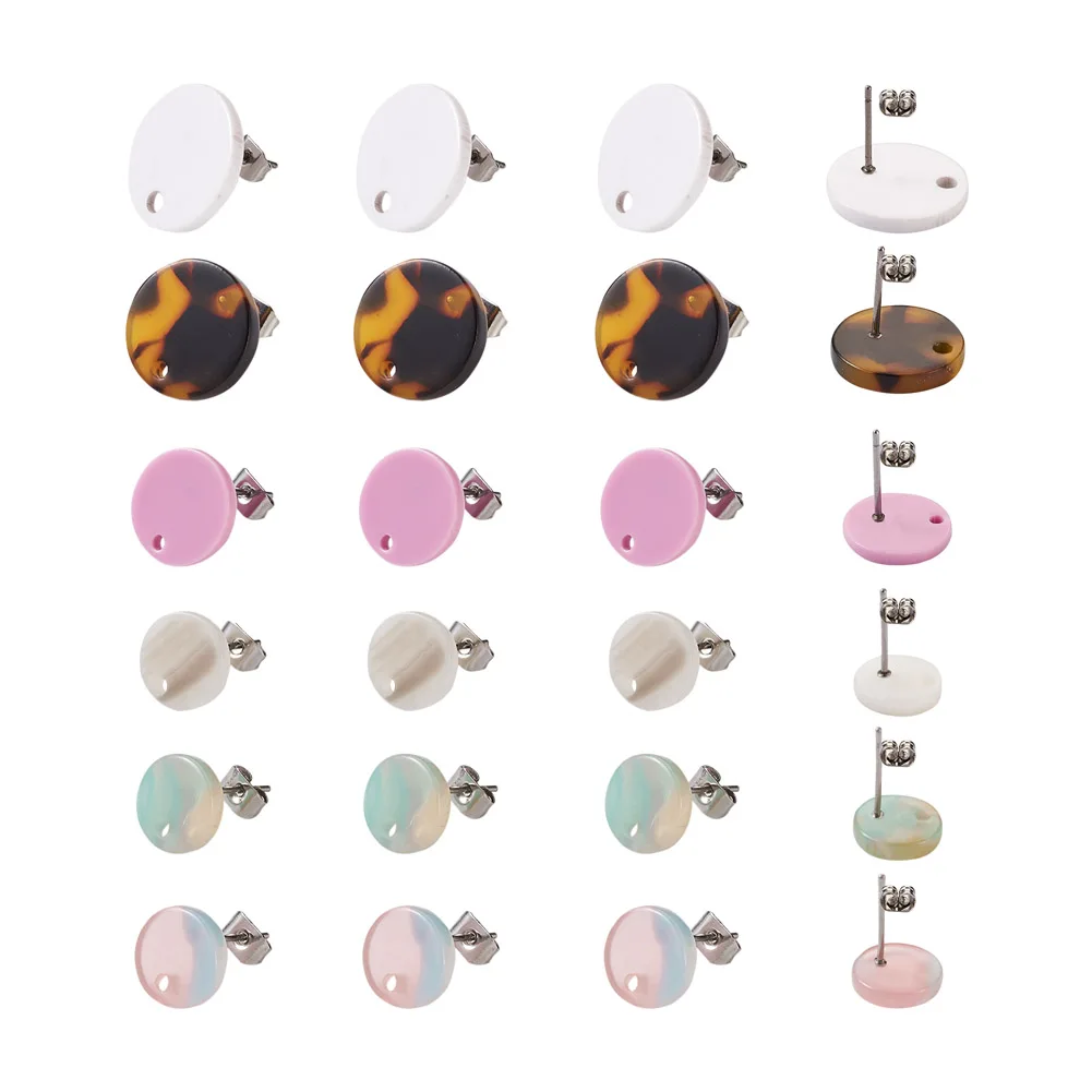 

36sets Flat Round Resin Stud Earring Circle Disc Post Earrings with Safety Backs for Women Girls Jewelry Making