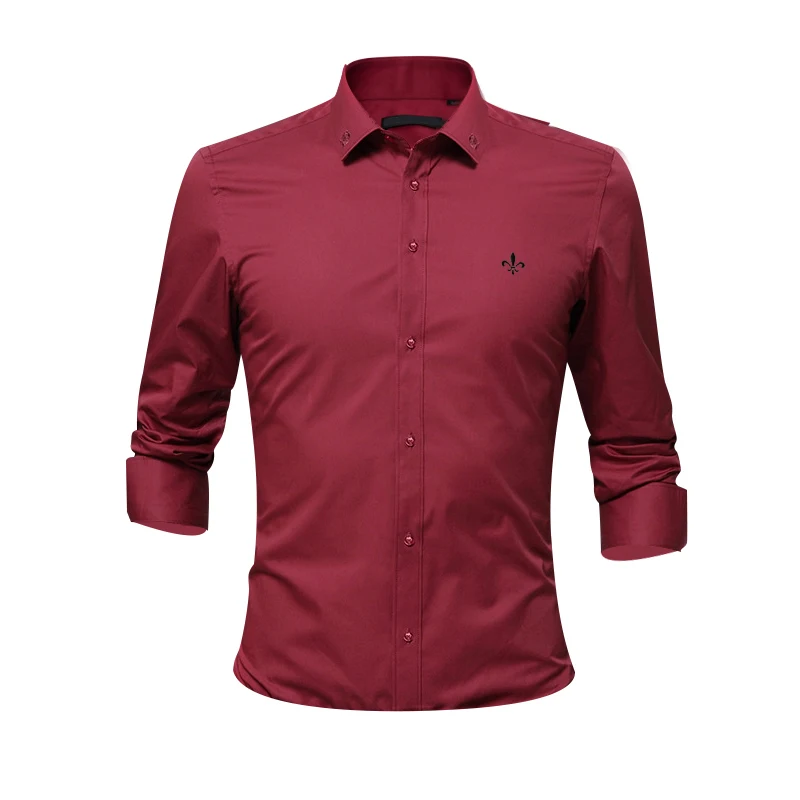 Вышивка мода Blusa Camisa Social Masculina Dudalina с длинным рукавом Slim Fit рубашка мужская одежда с цветочным принтом белый мужской - Цвет: DCZ1708-RED