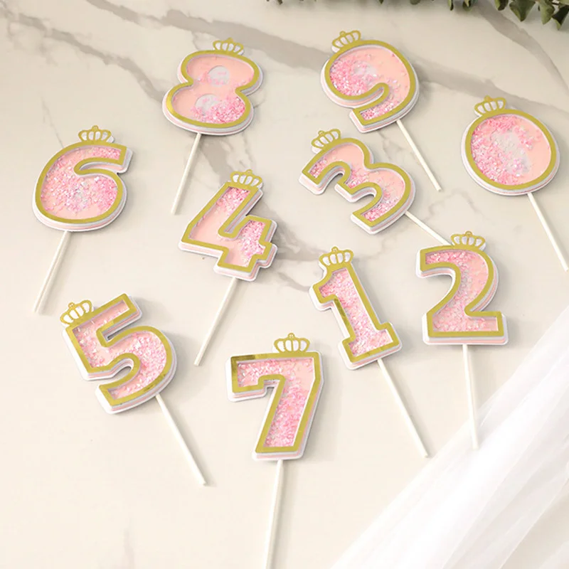 

New Sequin Digital Insertion Birthday Number Cake Insertion 0 1 2 3 4 5 6 7 8 9 Cake Topper Girls Boys Baby Party Supplies Decor