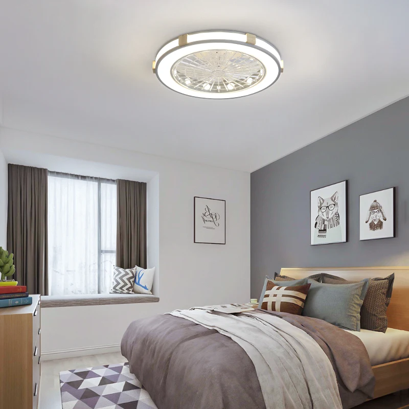 Smart Ceiling Fan with Remote Control Dimmable Indoor Home Decor 50cm Light Modern Wood Lighting Circular | Лампы и освещение