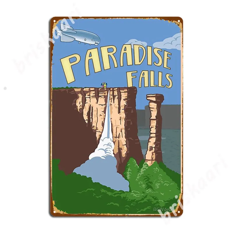 

Дорожный плакат Paradise Falls, металлические знаки, настенная пещера, Настенный декор для кинотеатра, индивидуальные жестяные плакаты
