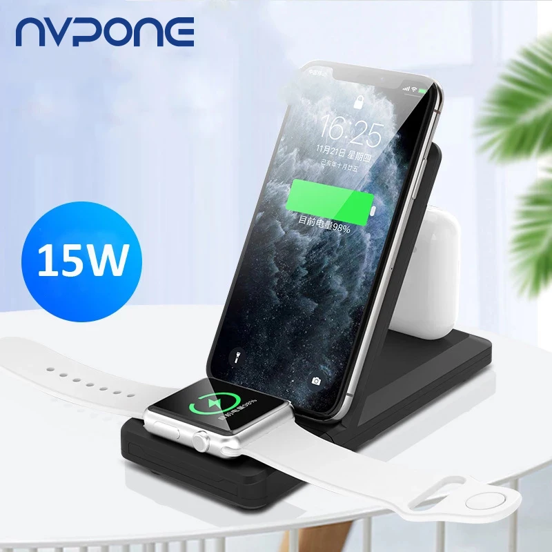 Беспроводное зарядное устройство 3 в 1 подставка для iPhone X Samsung iWatch 5 4 2 портативное