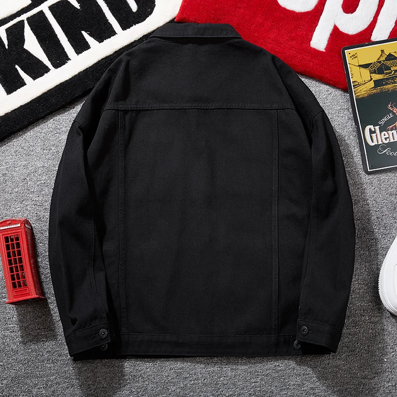 Мужская джинсовая куртка черная Повседневная Свободная из хлопка верхняя одежда