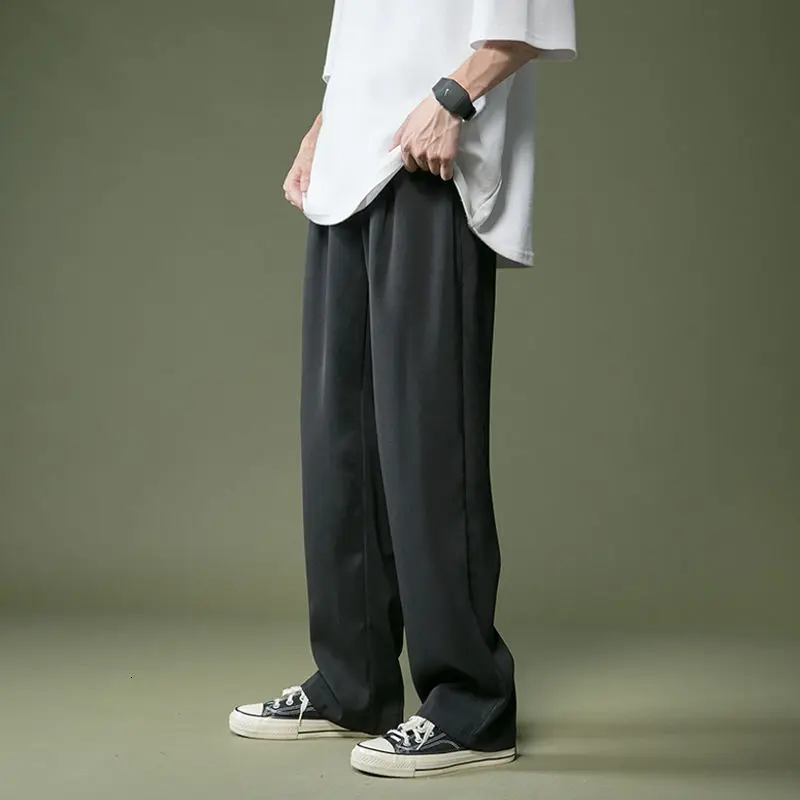 

Summer Thin Casual Pants Men's Fashion Gray Black Wide-leg Pants Men Streetwear Loose Breathable Ice Silk Pants Mens Trousers