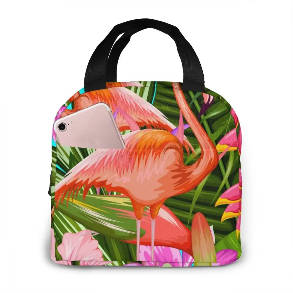 

Сумка для ланча с тропическим фламинго и цветами, портативная Изолированная Термосумка, Ланч-бокс бенто, сумка для хранения пикника