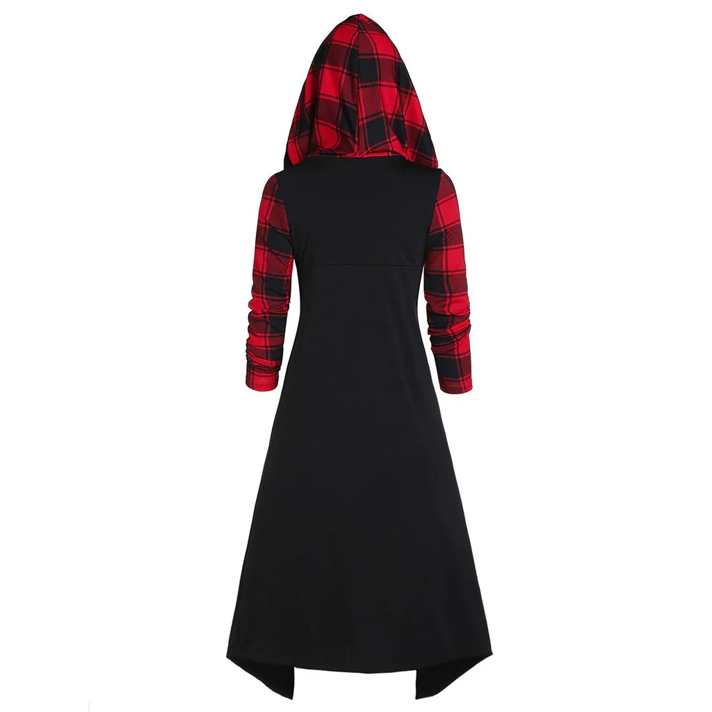 Женское клетчатое платье с капюшоном платье-трансформер средней длины длинным