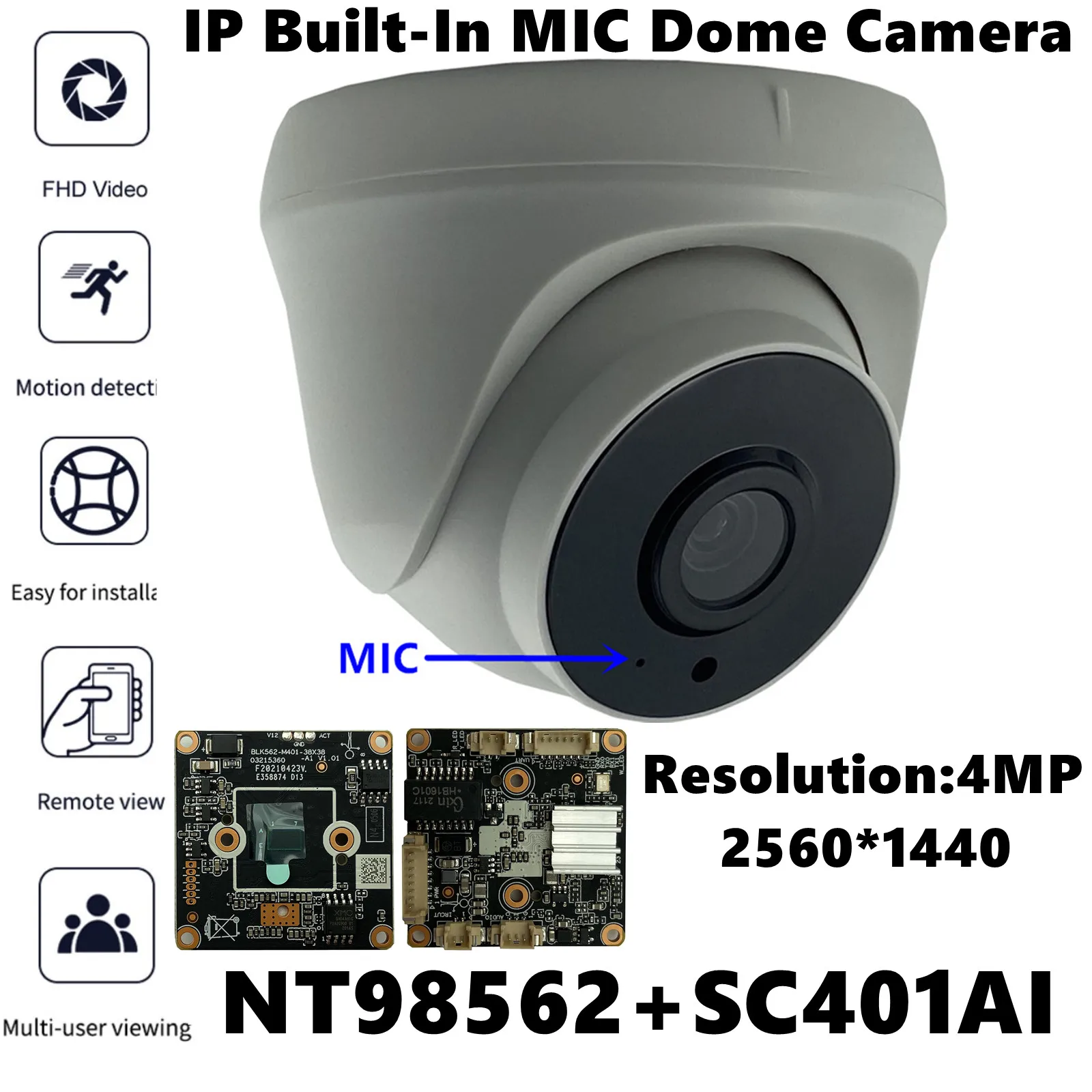 Потолочная купольная IP-камера NT98562 + SC401AI внутренняя Встроенный микрофон аудио 4