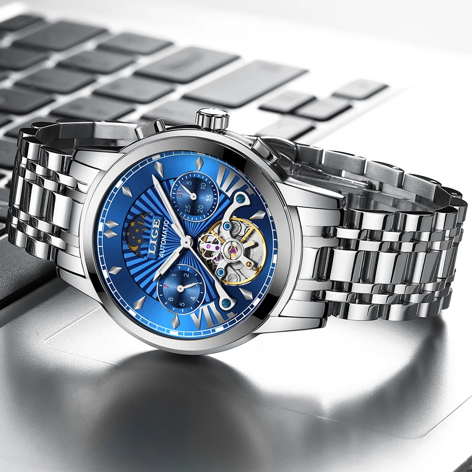 Montre Homme LIGE мужские s часы Топ люксовый бренд мода Tourbillon автоматические механические часы мужские водонепроницаемые часы со скелетом